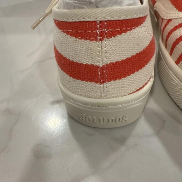 Soludos Marin Striped Sneaker Poppy Red Size 7 Woven Lace Up Ortholite Footbed - Picture 7 of 11